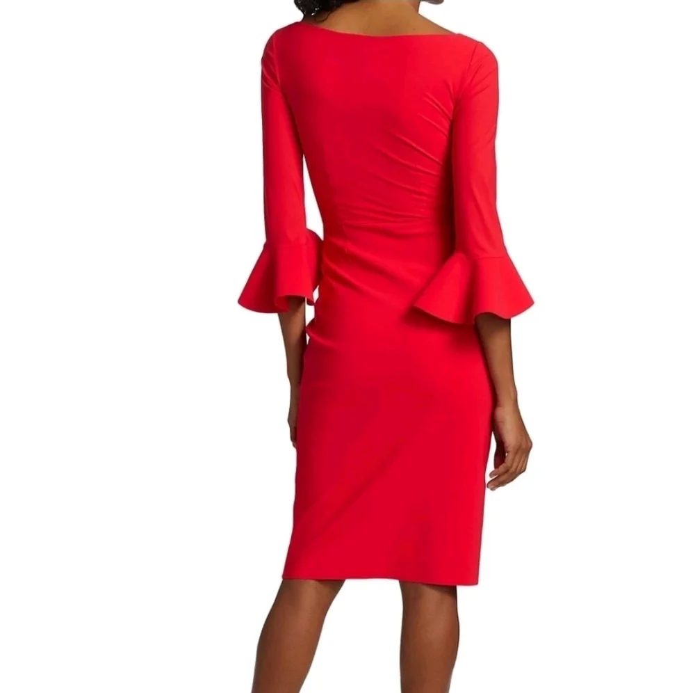 Chiara Boni La Petite RobeTrina Ruffle Sheath 3/4 Sleeve Dress Sz 8 - Picture 4 of 16